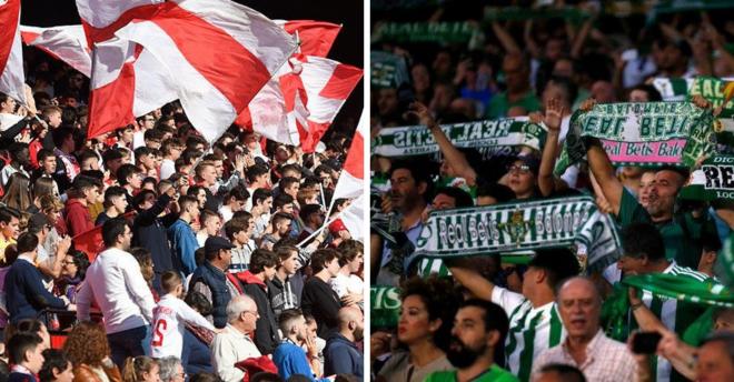 Aficionados del Sevilla y del Betis animando