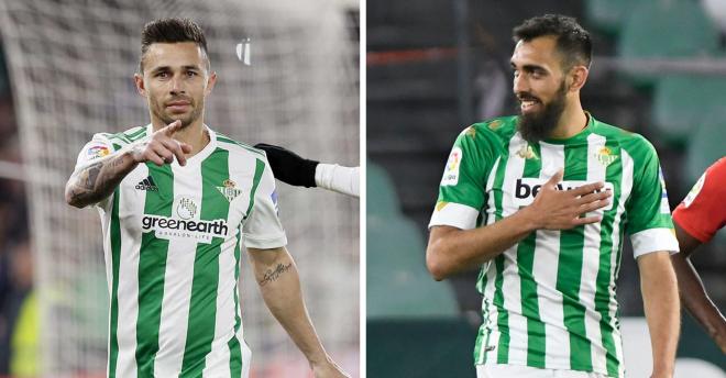 Rubén Castro y Borja Iglesias defendiendo la camiseta del Betis.