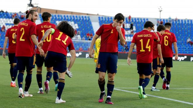 Hugo Guillamón celebra el 1-0 de España (Foto: EFE).