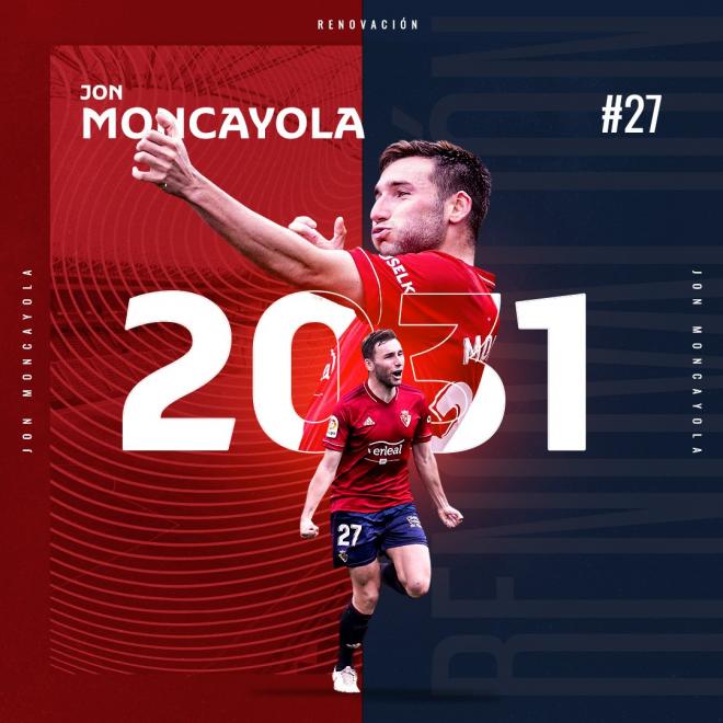 Así ha anunciado el CA Osasuna la renovación de Jon Moncayola.