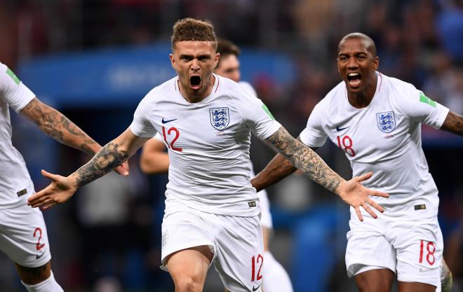 Kieran Trippier celebrando el gol de Inglaterra ante Croacia en las semifinales del Mundial de 2018