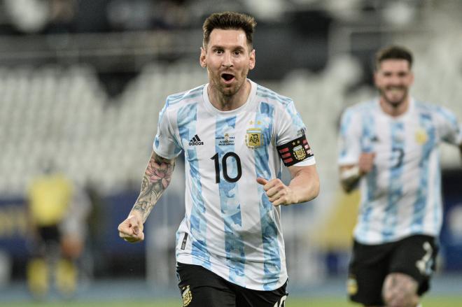 Leo Messi celebra su primer gol en la Copa América (Foto: Cordon Press).