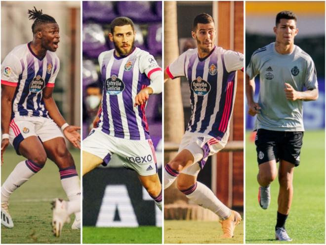 Sekou Gassama, Shon Weissman, Sergi Guardiola y Marcos André, de blanquivioleta (Fotos: Real Valladolid).