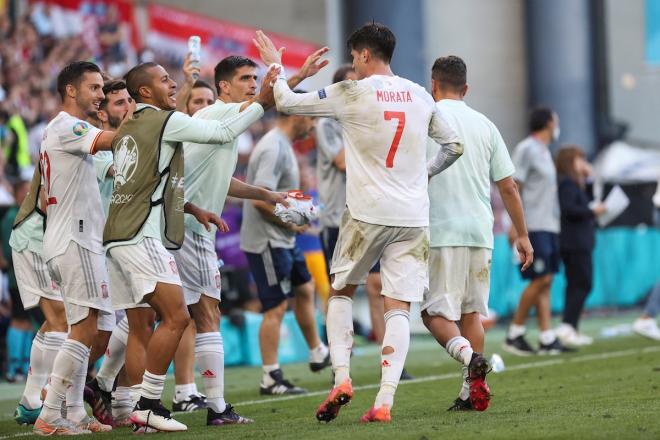 Celebración del gol de Álvaro Morata en el España-Croacia (Foto: EFE).