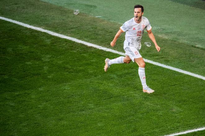 Pablo Sarabia celebra su gol en el España-Croacia (Foto: Cordon Press).