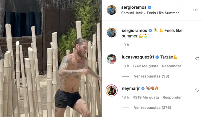 Comentario que Neymar, jugador del PSG, le deja a Sergio Ramos en Instagram.