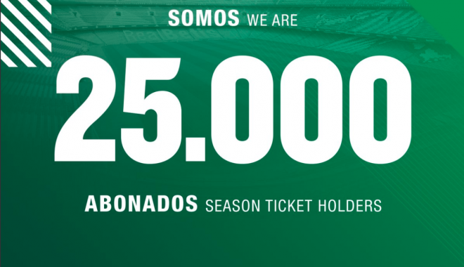El Real Betis llega a los 25.000 socios.