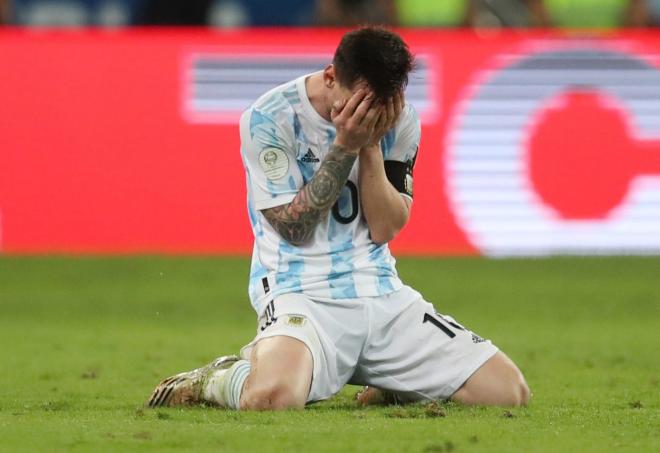 Leo Messi, emocionado tras ganar la Copa América con Argentina (Foto: Cordon Press).