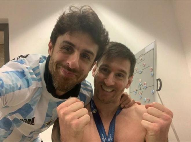 Messi campeón Copa América y foto con Aimar