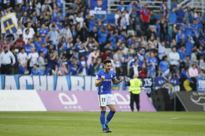 David Costas celebra un gol en su anterior etapa en el Real Oviedo (Foto: RO)