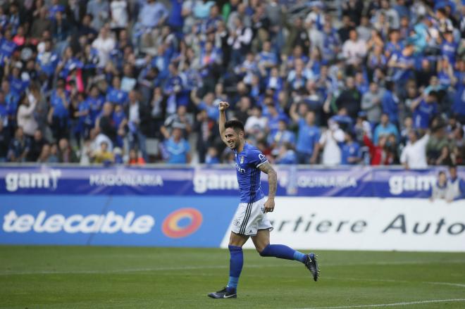 David Costas celebra un gol en su primera etapa en el Real Oviedo (Foto: RO)