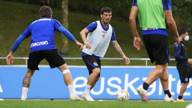 David Silva, en un entrenamiento en Zubieta (Foto: Real Sociedad).