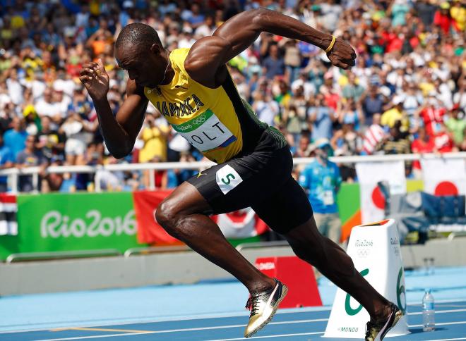 Usain Bolt en pleno momento de salida (Foto: Cordon Press).