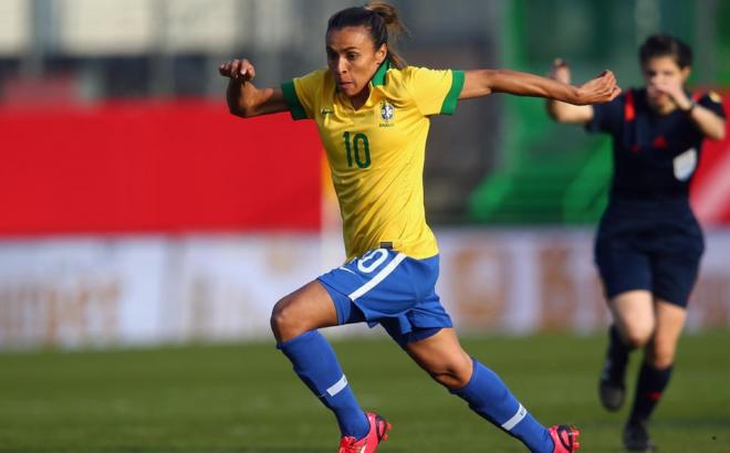 Marta, la gran estrella de la selección de fútbol femenina de Brasil.