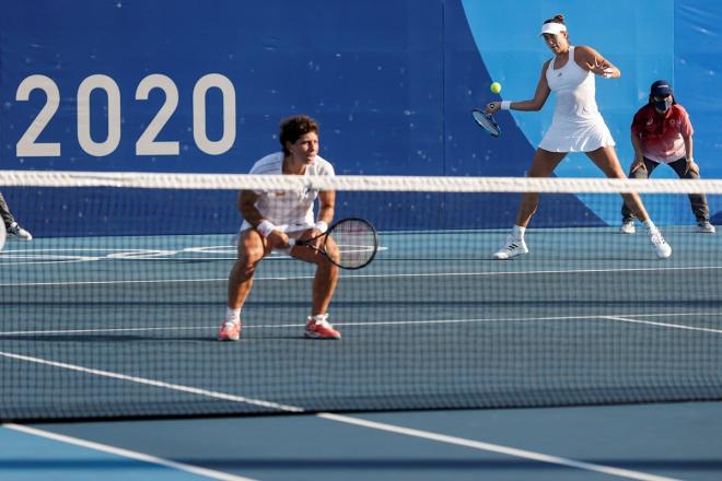 Carla Suárez y Garbiñe Muguruza, en su estreno en el dobles (Foto: EFE).