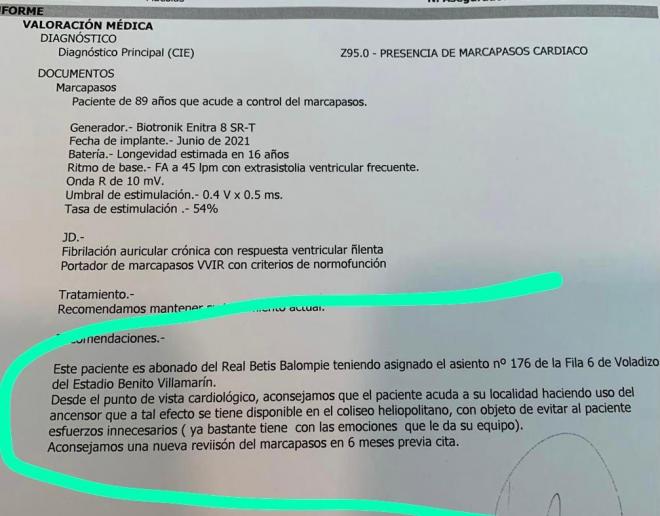La recomendación del cardiólogo a un aficionado del Betis con marcapasos (Foto: Twitter)