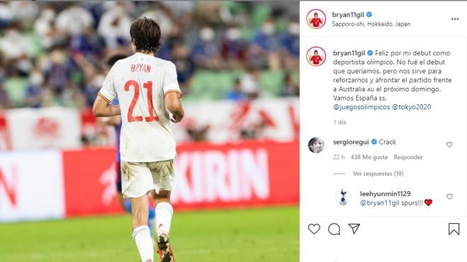 Reguilón contesta a Bryan Gil en Instagram.