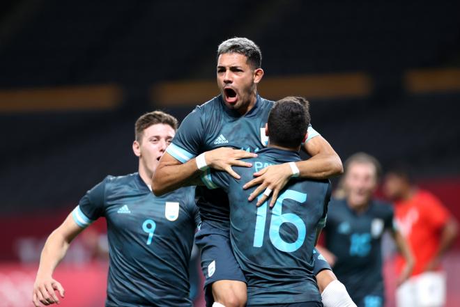 Los jugadores de Argentina celebran el gol ante Egipto (Foto: Selección Argentina).