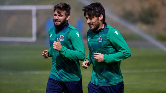 Silva y Portu, en un entrenameinto en Zubieta (Foto: Real Sociedad).