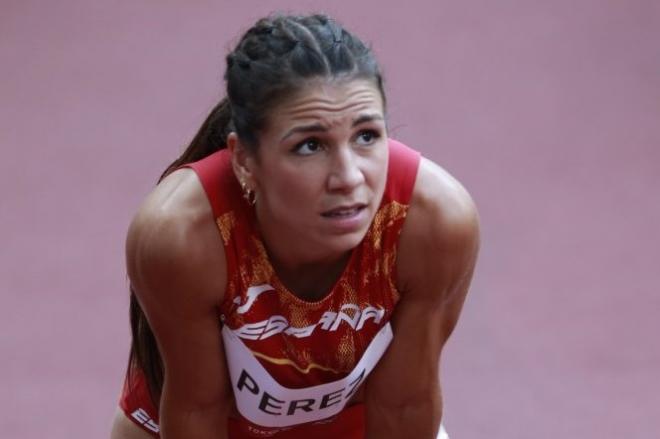 Maribel Pérez tras su debut olímpico en los 100 metros lisos de Tokio 2020 (Foto: RFEA).