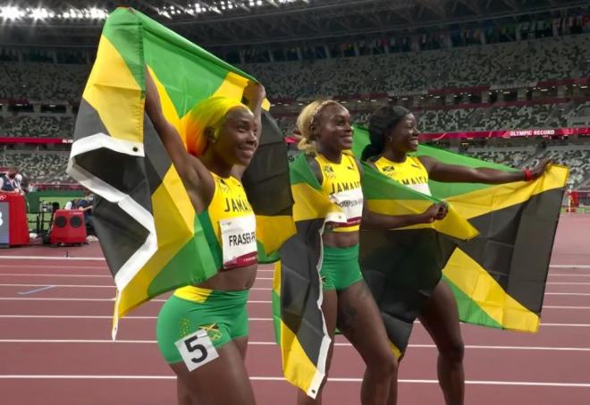 Elaine Thompson, Fraser-Pryce y Jackson, podio histórico para Jamaica en Tokio 2020.