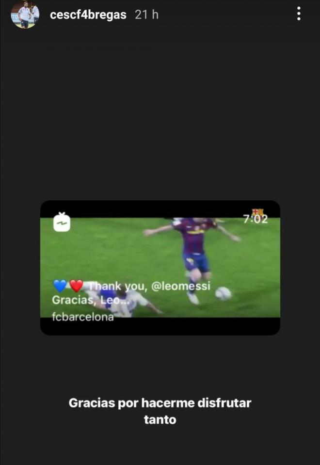 Despedida de Fábregas a Leo Messi en Instagram.