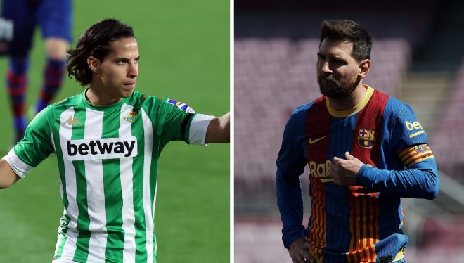 Diego Lainez y Leo Messi