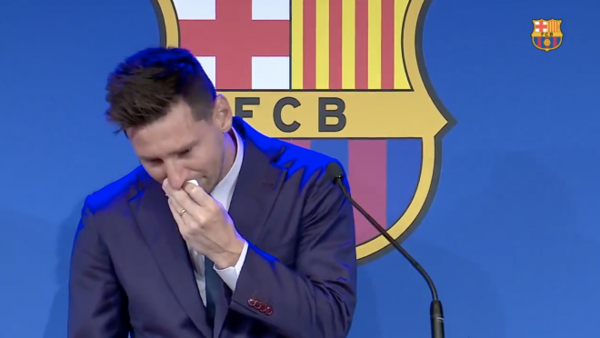 Messi no pudo contener las lágrimas en su despedida del Barça.