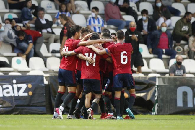 Celebración de Osasuna tras marcar a la Real Sociedad en Irún (Foto: CAO).