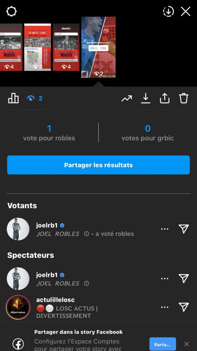 Joel Robles votando en una encuesta de fans del Lille.