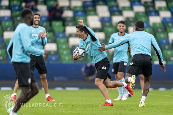 Gerard Moreno, durante el entrenamiento previo a la final de la Supercopa de Europa.