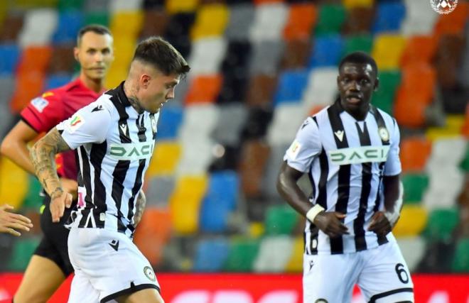 Cristo González, en el partido de Coppa ante el Ascoli (Foto: Udinese).