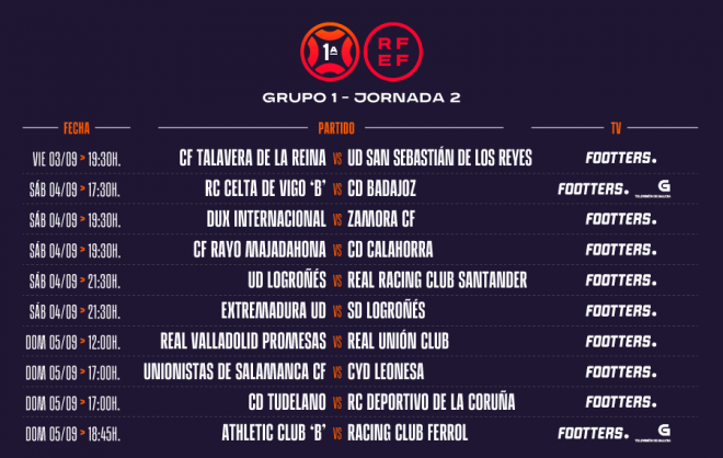 Horarios jornada 2 (Foto: RFEF).