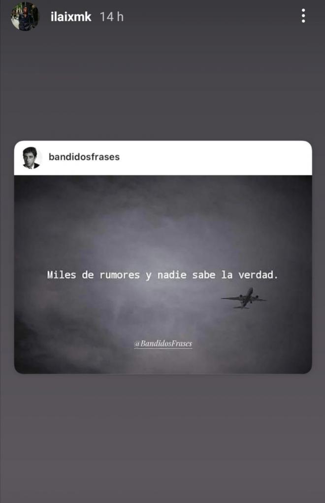 El mensaje de Ilaix Moriba en sus 'stories' de Instagram.