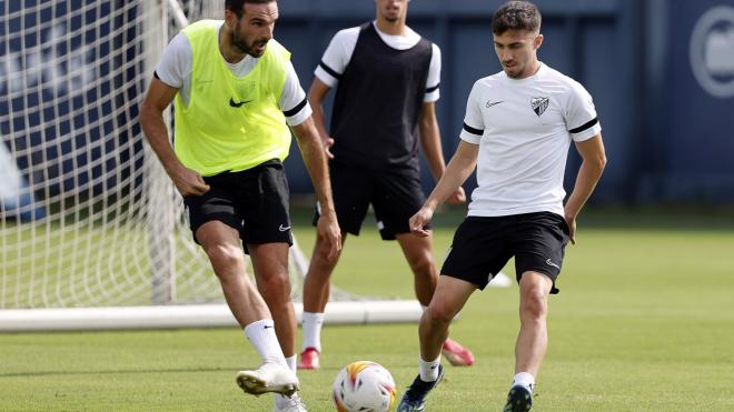Ale Benítez y Lombán, en un entrenamiento en el anexo (Foto: Málaga CF).