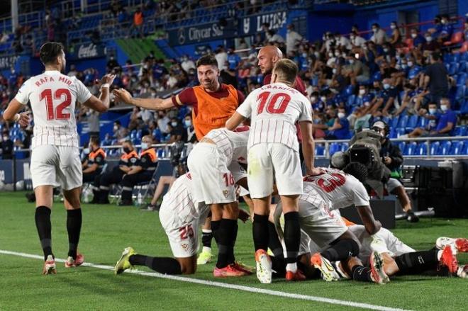 Imagen de la celebración del gol del Sevilla en Getafe.