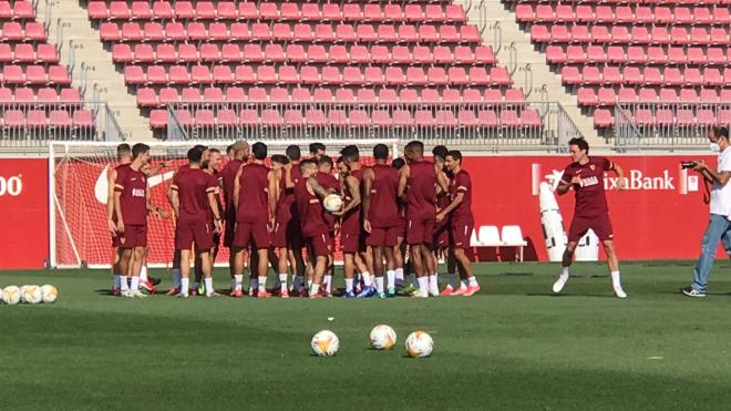 Los futbolistas del Sevilla FC en un entrenamiento (foto: Kiko Hurtado).