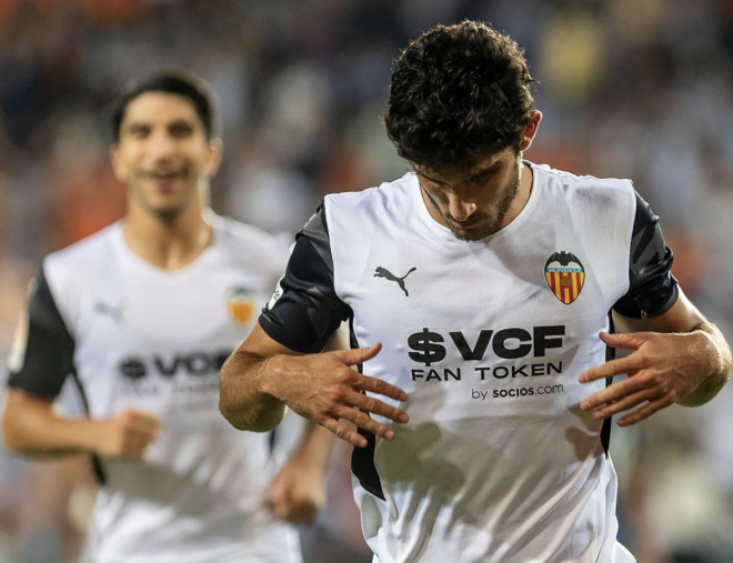 Guedes celebra su gol con el Valencia CF (Foto: Valencia CF)