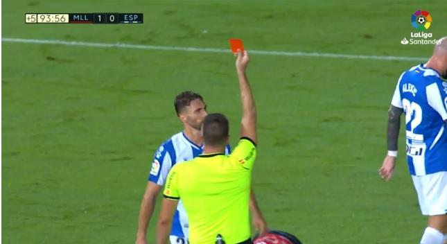 Sergi Gómez acabó expulsado en el Mallorca-Espanyol.