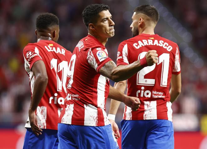 Celebración de Luis Suárez en el Atlético-Villarreal (Foto: ATM).