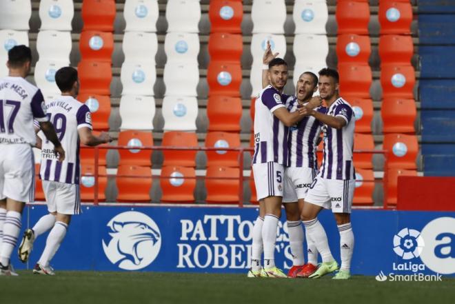 Shon Weissman, tras el gol anotado ante el CD Lugo en el Estadio Ángel Carro (Foto: LaLiga).