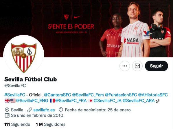 La cuenta oficial del Sevilla, sin su insignia de verificación.