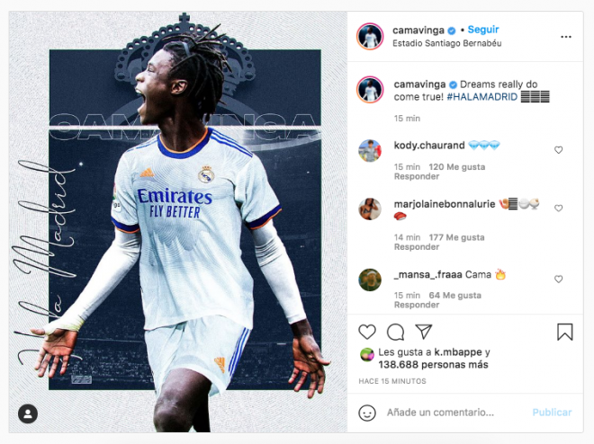 El like de Mbappé a Camavinga en Instagram.