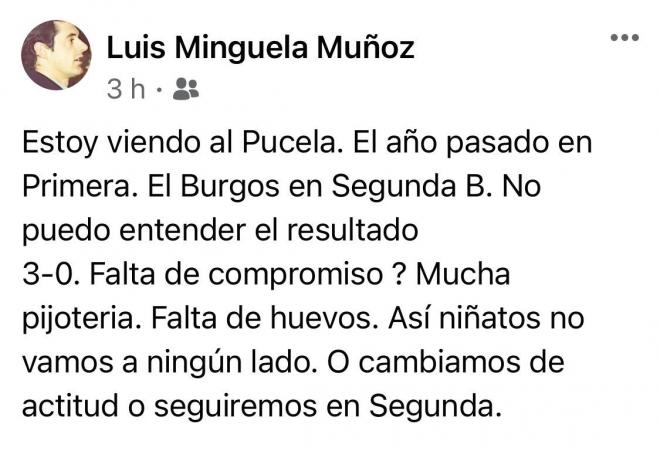 La dura crítica del histórico Luis Mariano Minguela Muñoz ante el partido del Real Valladolid en Burgos