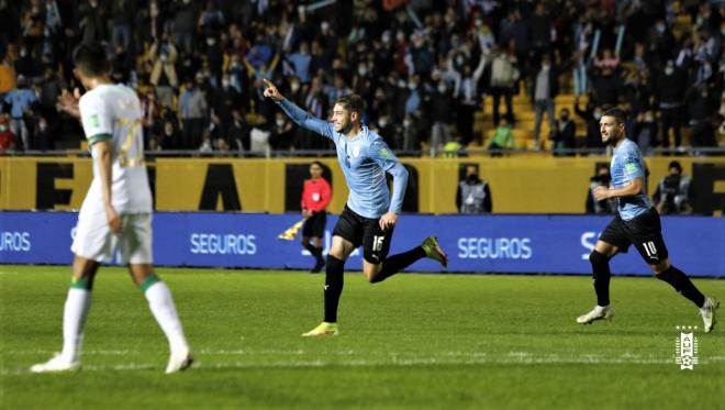 Fede Valverde celebra un gol con Uruguay. Ancelotti toma nota (Foto: AUF).