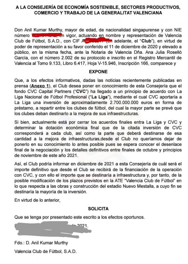 Informe del Valencia CF sobre el fondo de LaLiga