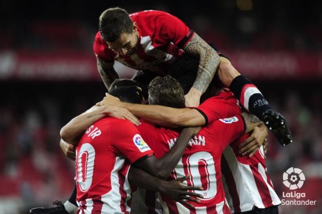Los jugadores del Athletic celebran uno de los goles ante el Mallorca (Foto: LaLiga).
