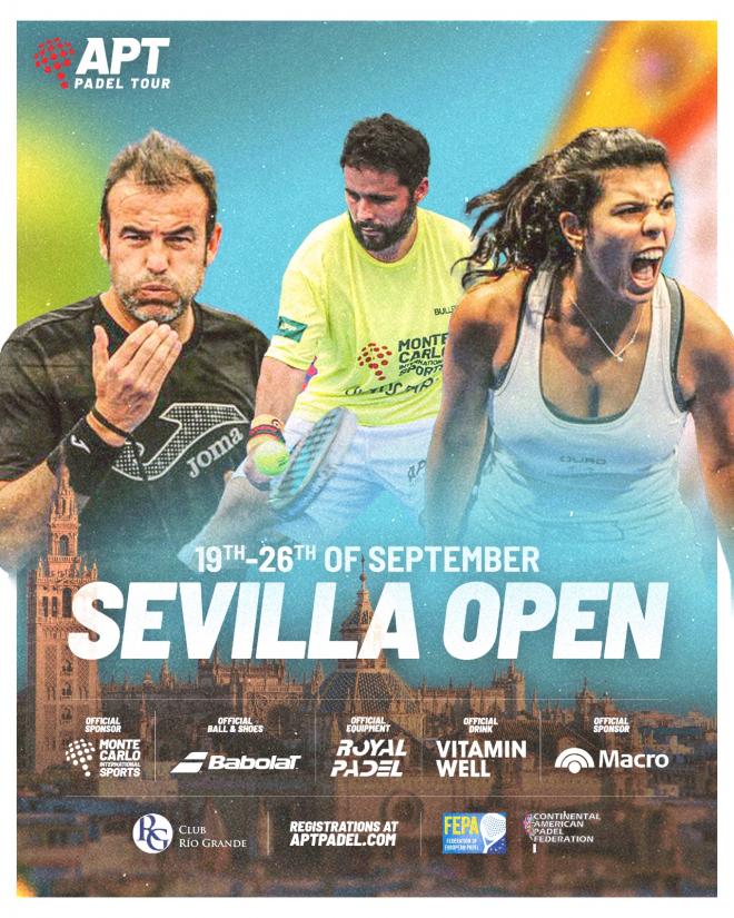 Cartel del Open Sevilla de pádel que se celebrará en el Club Río Grande.