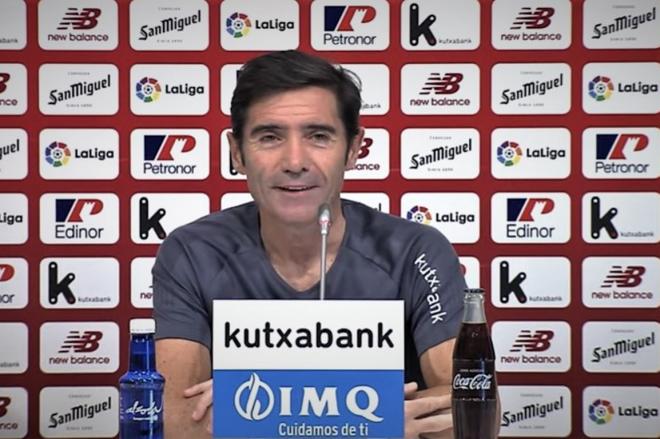 Marcelino García Toral, entrenador del Athletic Club, atiende a una rueda de prensa en Lezama.