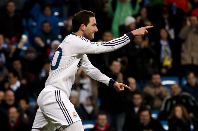 Gonzalo Higuaín, celebrando un gol con el Real Madrid (Foto: Cordon Press).